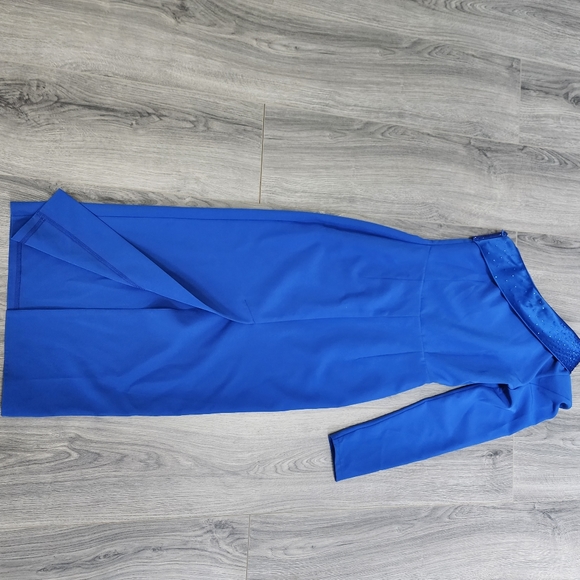 Blue One-Shoulder Belted Midi Dress - Picture 7 of 9
